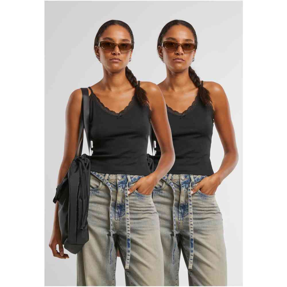 Urban Classics - VNeck Lace Ã„rmelloses Top - Schwarz/Schwarz